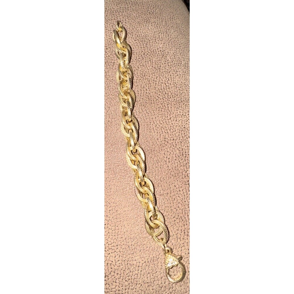 Judith Ripka Bracelet Triple Oval Link Gold Vermeil 925 Silver Cz' Heart 7.5 - Picture 2 of 4